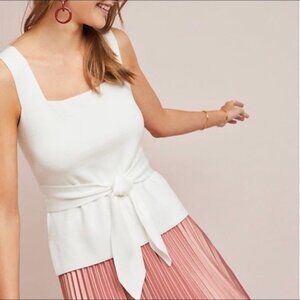 White Anthropologie Belted Tie-Waist Square Neck Knit Sleeveless Top (NWT)